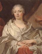 unknow artist Portrait of a lady,half-langth seated,wearing an ivory dress and mantle with a pearl brooch,by a draped curtain and a flaming urn oil painting picture wholesale